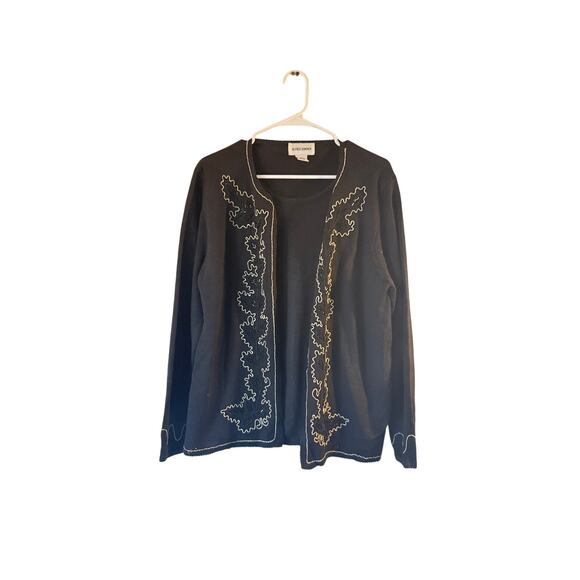 Alfred Dunner Black Embroidered Open-Front Cardigan L Acrylic/Wool - Picture 1 of 7